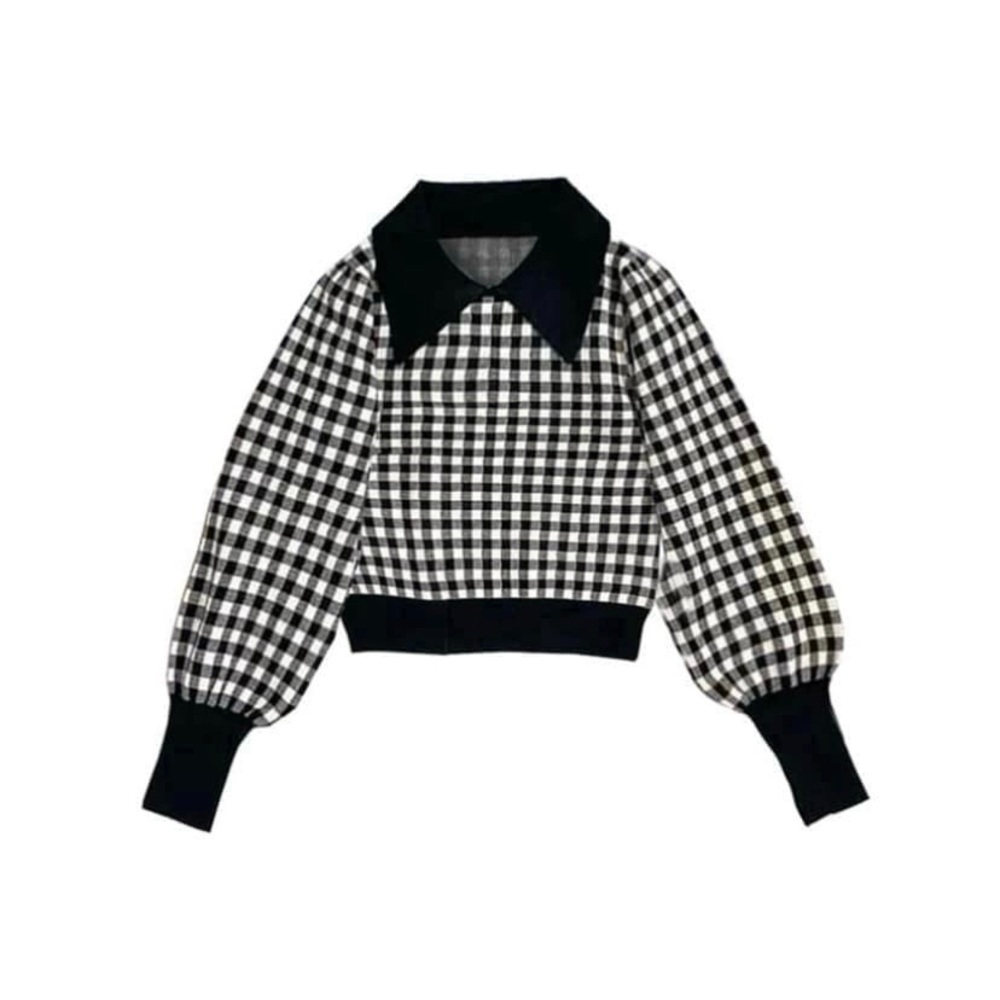 GRL Gingham collared check pattern knit top